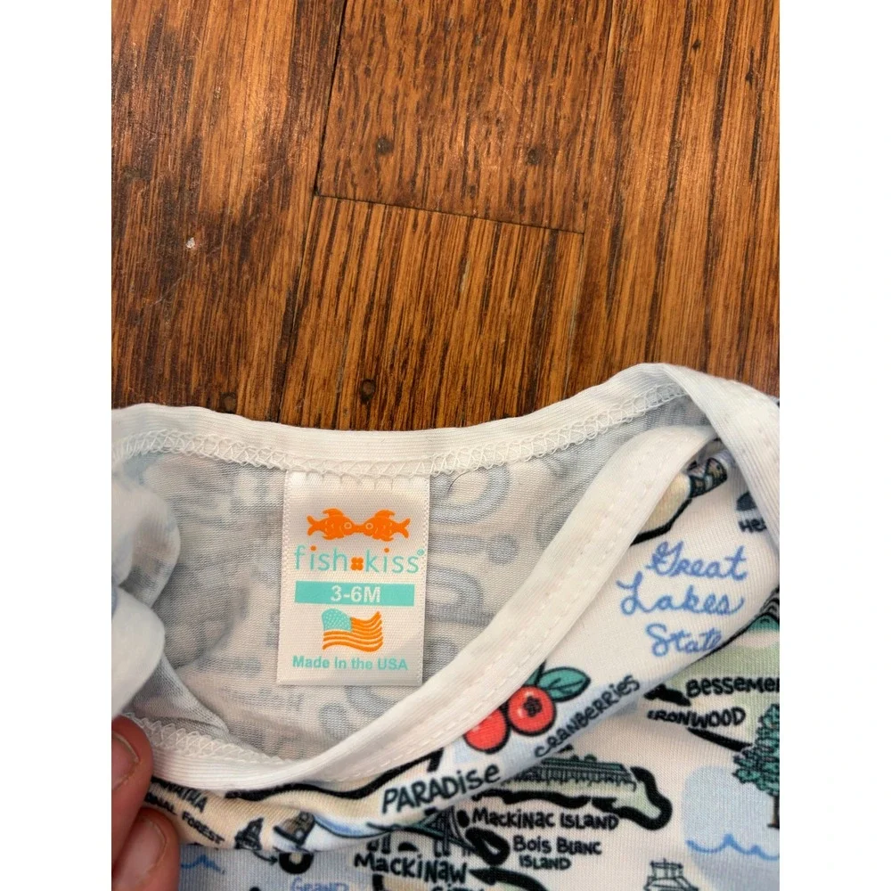 Michigan State Map Baby Bodysuit Onesie Blue White Illustrated Print 3-6M